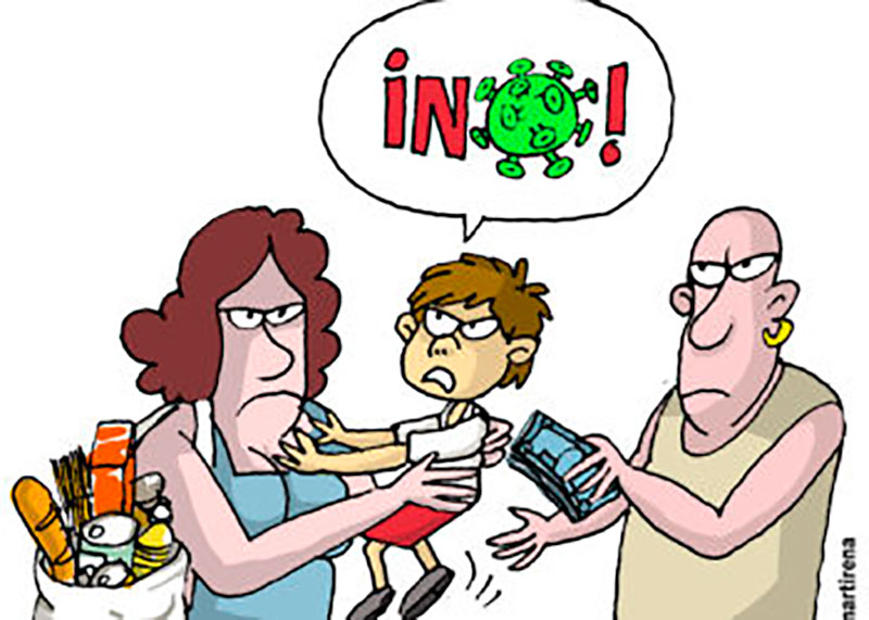 Ilustración las colas en establecimientos de comercio