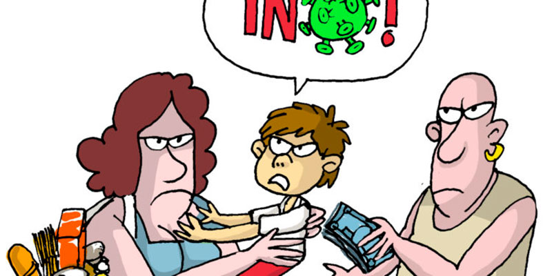 Ilustración las colas en establecimientos de comercio