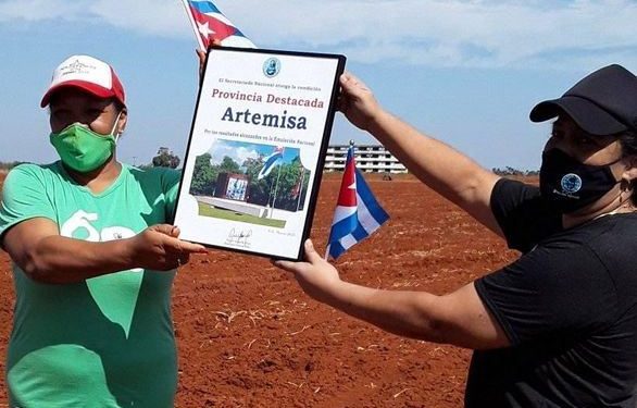 En pleno campo, aportando a la economía, las mujeres artemiseñas recibieron la Condición de Provincia destacada en la emulación por el 8 de Marzo / Foto tomada del perfil de Facebook de Nancy Wongfuncionaria de la dirección nacional en la FMC el Reconocimiento que nos acredita Provincia Destacada en la Emulación Nacional por el 8 de Marzo