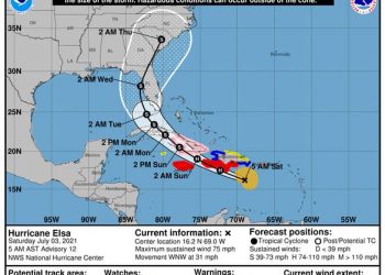 Cono de probabilidades del paso del huracán Elsa
