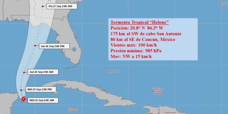 Helene próximo al canal de Yucatán